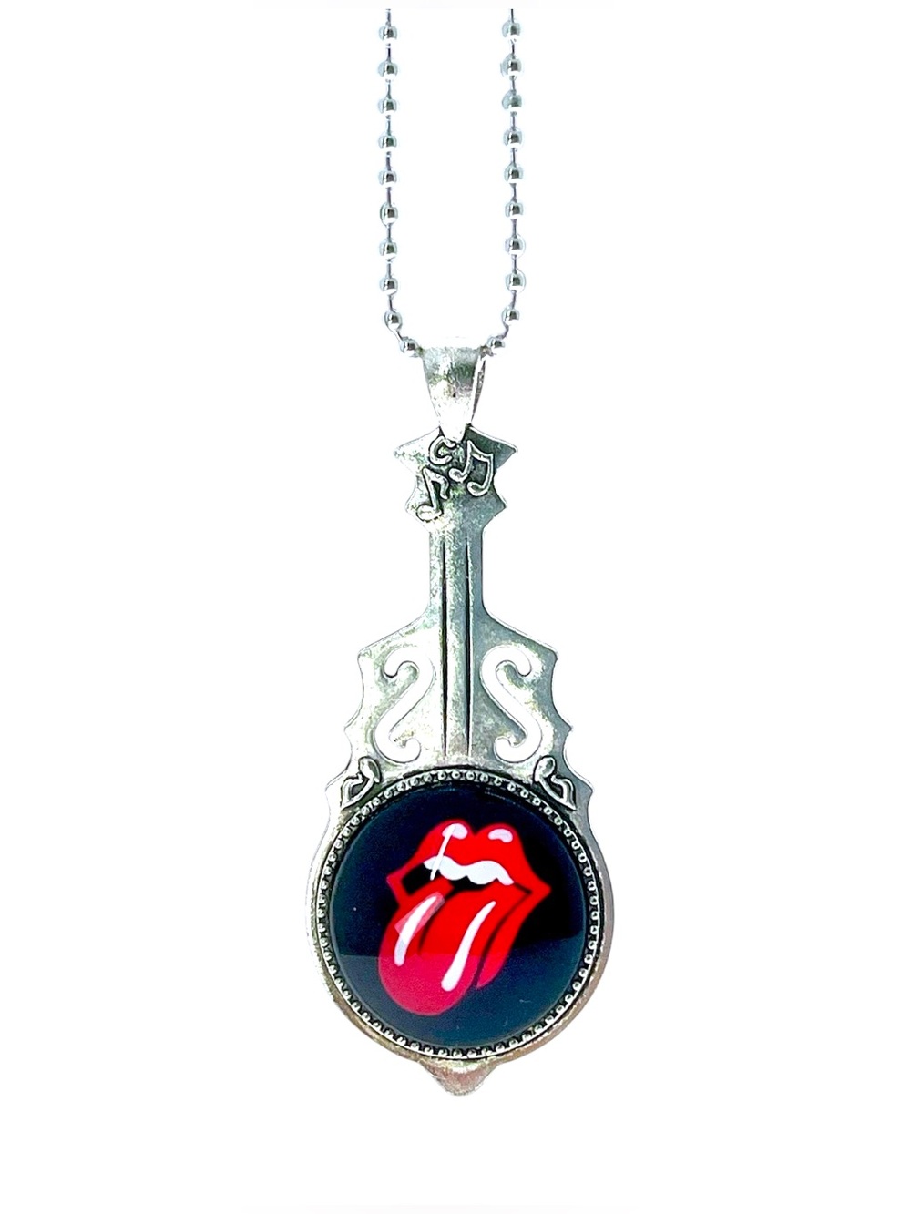 Classic Rolling Stones Inspired Guitar Pendant Necklace, Rock Band Music Jewelry